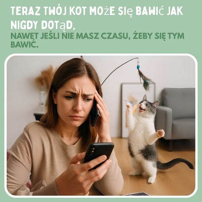 Interaktywna zabawka dla kotów z piórkami, zawieszona i odbijająca się