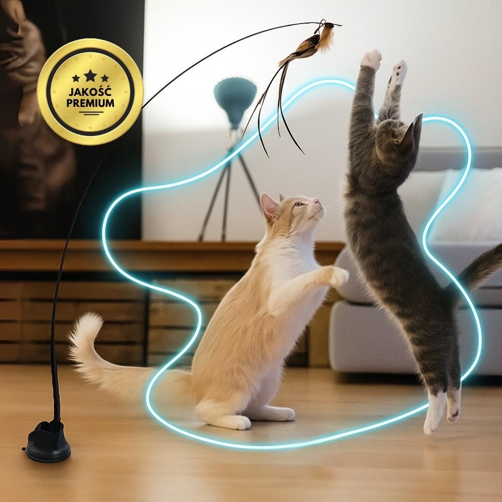 Interaktywna zabawka dla kotów z piórkami, zawieszona i odbijająca się