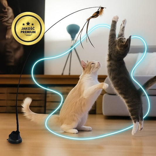 Interaktywna zabawka dla kotów z piórkami, zawieszona i odbijająca się