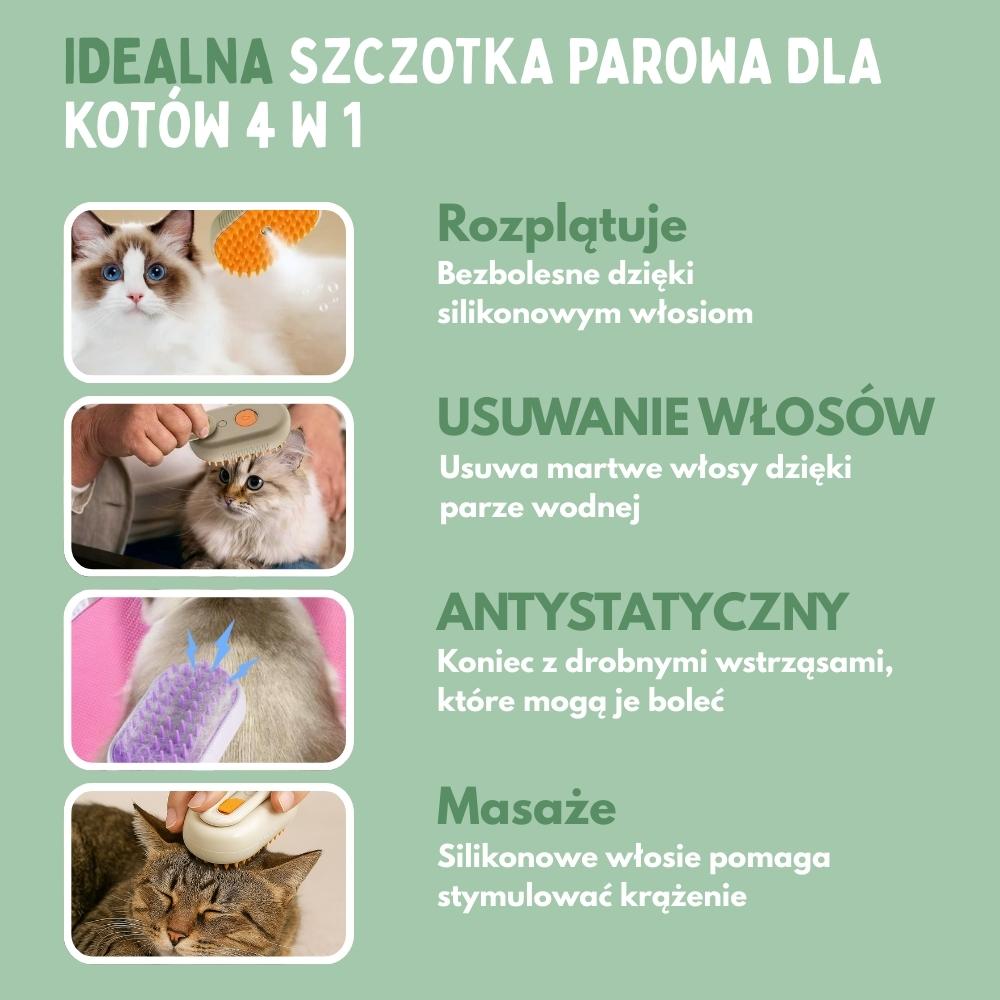 Wielofunkcyjna szczotka parowa 4-w-1 dla kotów